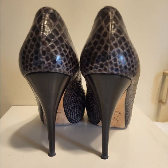 Giuseppe Zanotti Black/Gray Snakeskin Platform Peep Toe Pumps Sz.10/40 MSRP $995 - Picture 7 of 9